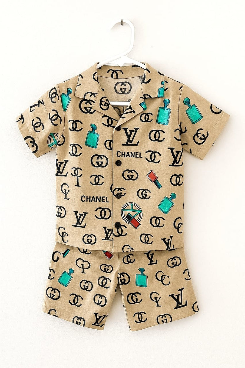 Premium Quality Baby Boy/Girl Summer Co-ord Suit - GG Cream