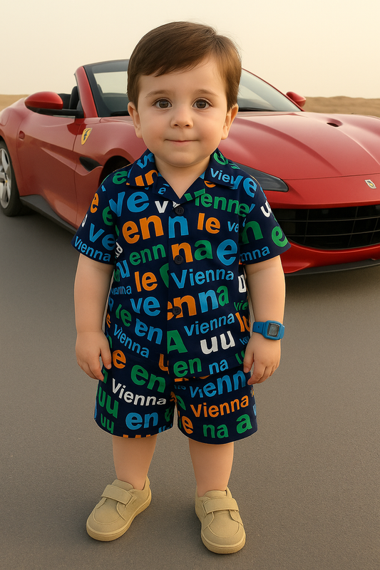 Premium Quality Baby Boy/Girl Summer Co-ord Suit - Blue Alphabet