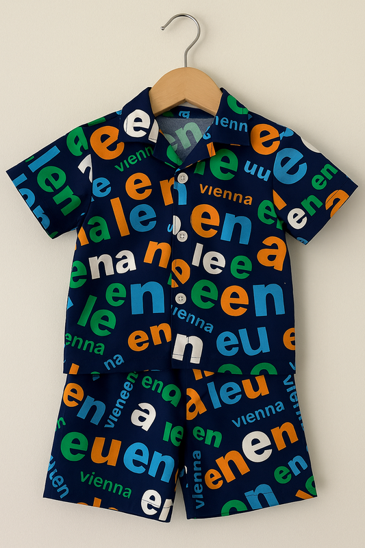 Premium Quality Baby Boy/Girl Summer Co-ord Suit - Blue Alphabet