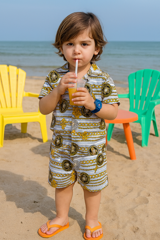 Premium Quality Baby Boy/Girl Summer Co-ord Suit - Grey Ver-sache