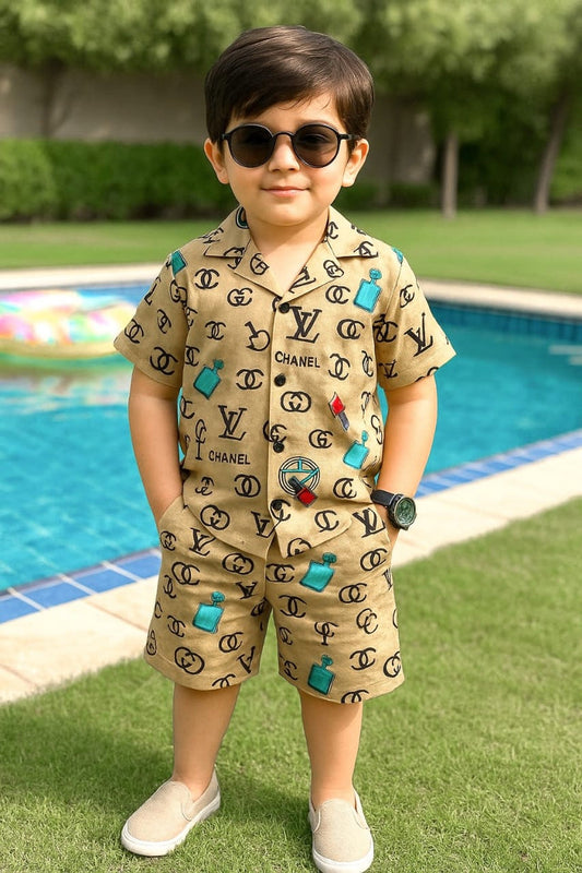 Premium Quality Baby Boy/Girl Summer Co-ord Suit - GG Cream